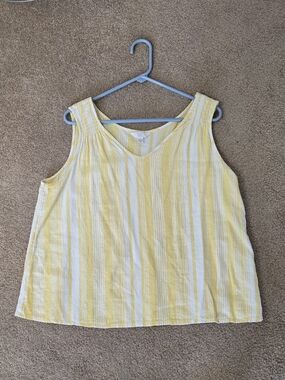 Wonen's  Tank-top Yellow & White Striped V-Neck Sleeveless Top